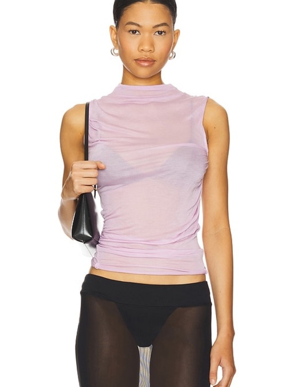 Free People ‘On Air Muscle Tank’ Sheer Lilac Mock Neck Sleeveless Top - Size M